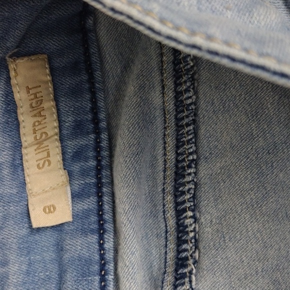 Seven7 Slim Straight Blue Light Wash Five Pocket Distressed Raw Hem Skinny Jean - Picture 9 of 16